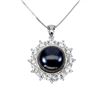 Image 1 : 12 mm BLACK PEARL NECKLACE in 14K White Gold plated 925 Sterling Silver â€“ 18 inc