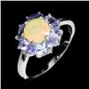 Image 2 : OPAL AND TANZANITE RING in 14K White Gold plated 925 Sterling Silver â€“ Size 8 - 