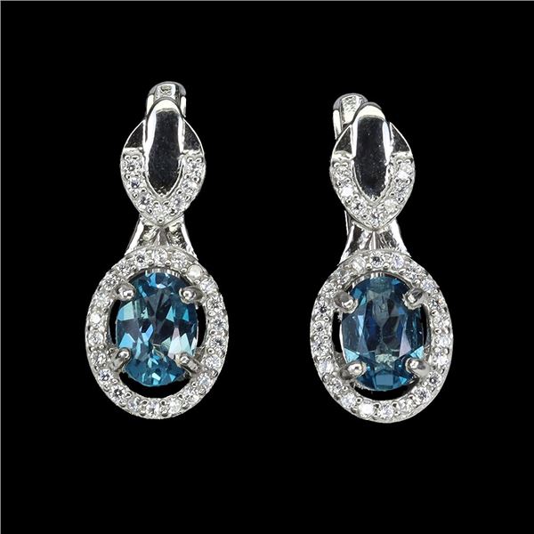 LONDON BLUE TOPAZ EARRINGS in 14K White Gold plated 925 Sterling Silver â€“ Apprai