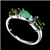 Image 2 : EMERALD and CHROME DIOPSIDE RING in 14K White Gold plated 925 Sterling Silver â€“ 
