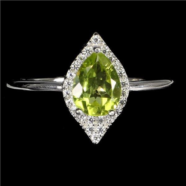 PERIDOT RING in 14K White Gold plated 925 Sterling Silver â€“ Size 8 - Appraised R