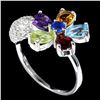 Image 2 : AMETHYST, CITRINE, KYANITE, MOZAMBIQUE GARNET, PERIDOT, SKY BLUE TOPAZ RING in 14K White Gold plated