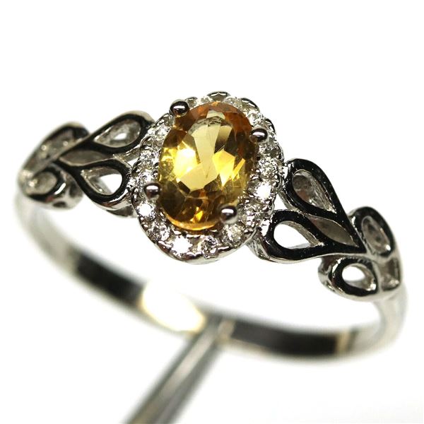 CITRINE RING in 14K White Gold plated 925 Sterling Silver â€“ Size 6.75 - Appraise