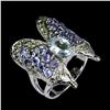 Image 2 : Big AQUAMARINE and TANZANITE RING in 14K White Gold plated 925 Sterling Silver â€“