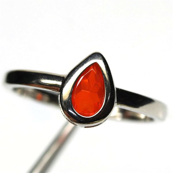FIRE OPAL RING in 14K White Gold plated 925 Sterling Silver â€“ Size 7.5 - Apprais