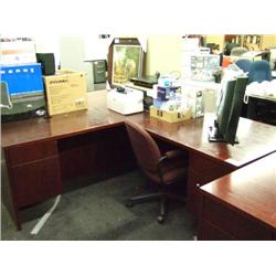 Mahogany L-shape Double Pedestal Desk