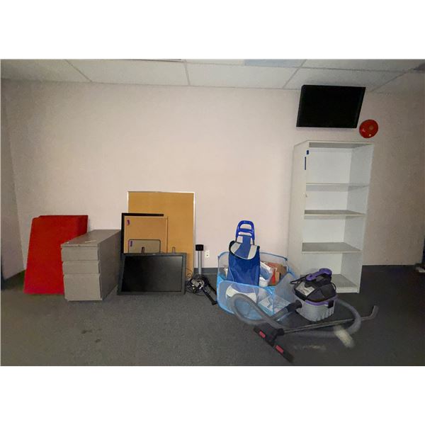 A group of 4 NEC Monitor, ProGuard Vaccum, Shelf & Misc
