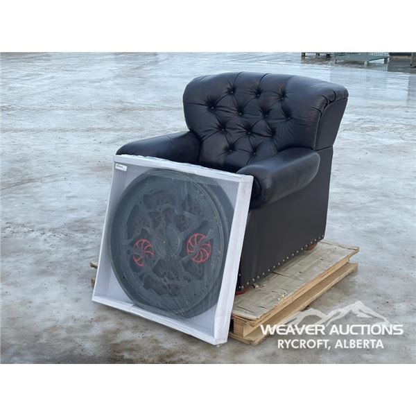 LEATHER CHAIR W/ GEAR CLOCK