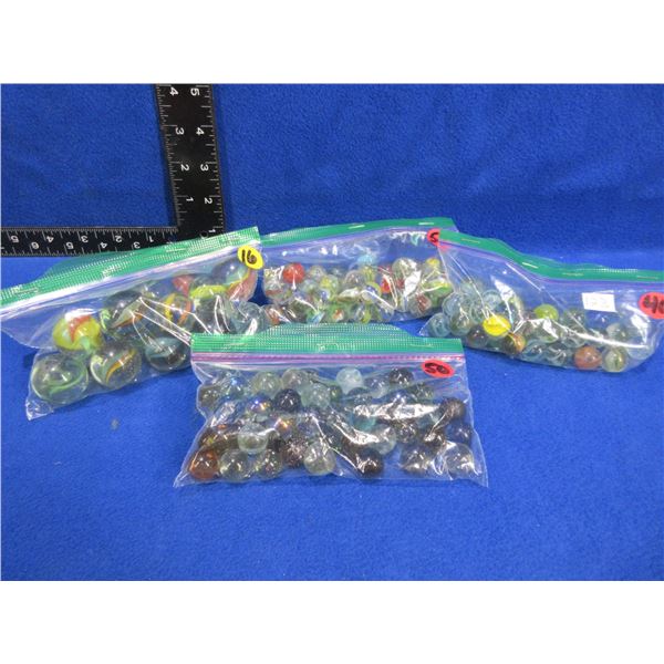 4 Bags of Glass Marbles - Onion Skin, Clear, Large Shooters