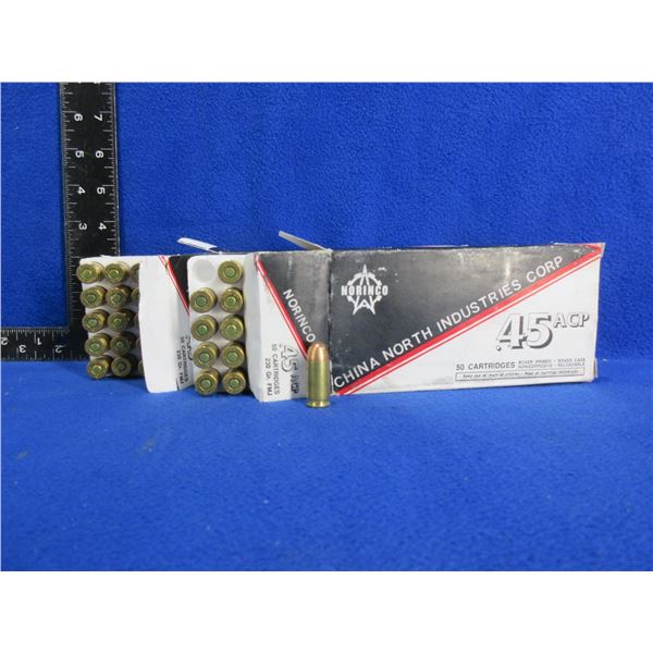45 ACP 230gr FMJ Norinco Cartridges - 2 Boxes of 50