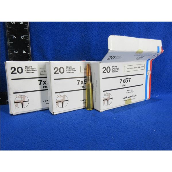 7X57 175gr FMJ Prvi Partizan Cartridges - 3 Boxes of 20