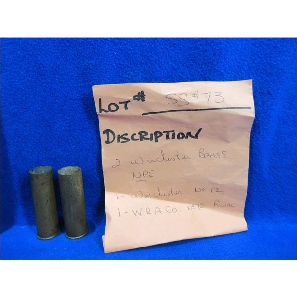 2 Winchester 12 Gauge Brass Shotshells Unprimed