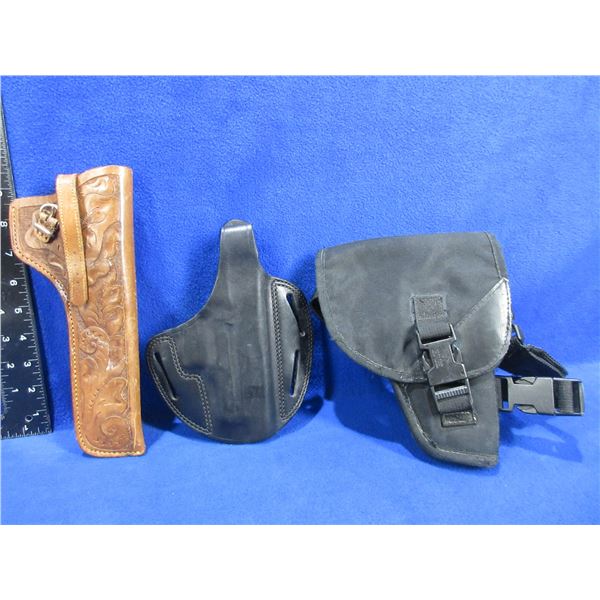 3 Leather Holsters - Bianchi 7/7L, Fastex SR1, Unknown