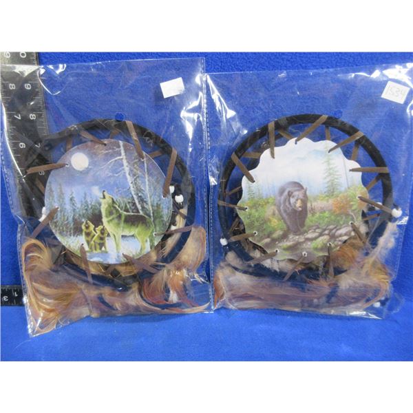 NEW - 2 Dream Catchers - Wolves and Grizzly Bear