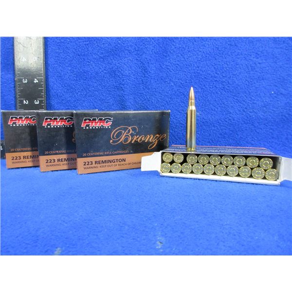 223 Rem. 55gr FMJ BT PMC Bronze Cartridges