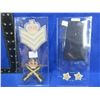 Image 2 : 2 Military Gold Mylar Chevrons and 3 Badges