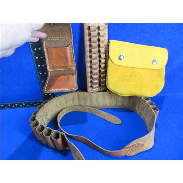 12 Ga. Leather Ammo Belt, 2 Cartridge Carriers and a Pouch