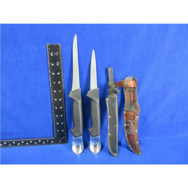 2 Frosts Fillet/Gutting Spoon Knives with Leather Sheaths