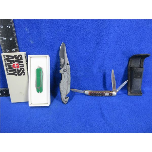 3 Folding Blade Knives - Swiss, Premier, Outdoor Canada