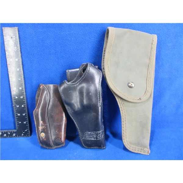 2 Leather Holsters and 1 Canvas Holster - Right Hand
