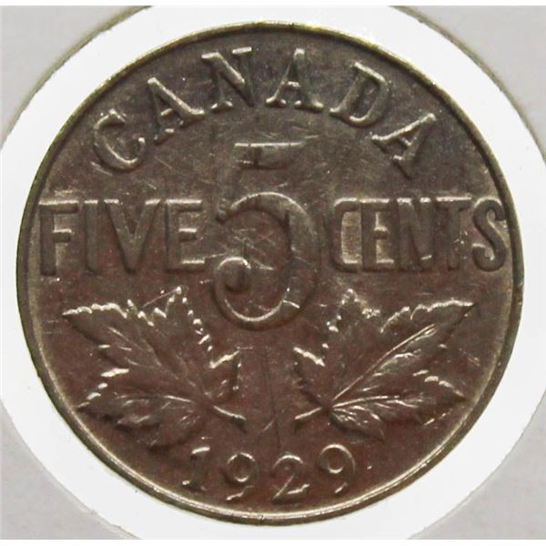 1929 CANADIAN V.F. 5 CENT COIN
