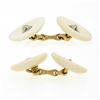 Image 4 : Antique 14k Gold 14.6mm Carved White Mother of Pearl Round Button Cufflinks