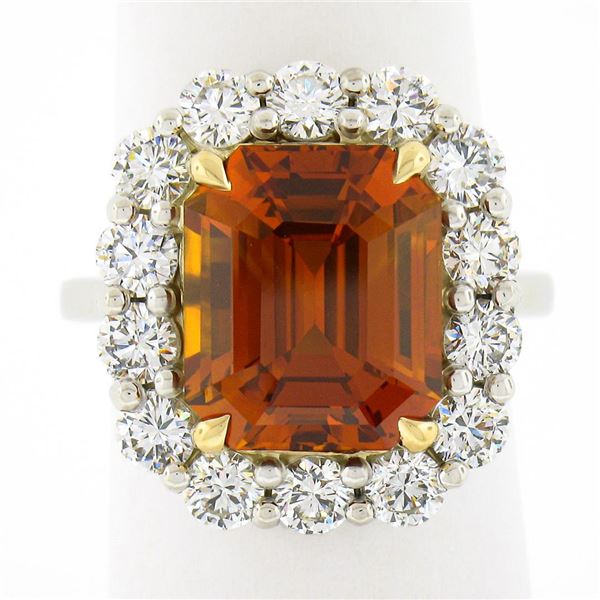 NEW Plat. & 18K Gold 10.7 ctw GIA Vivid Orange Sapphire Diamond Halo Cocktail Ri