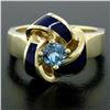 Image 6 : Vintage 14K Yellow Gold FINE Aquamarine & Blue Enamel Trinity Knot Cocktail Ring