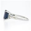 Image 5 : Platinum 4.24 ctw Gubelin NO HEAT Oval Sapphire & Baguette Diamond 3 Stone Ring