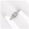 Image 6 : Antique Art Deco 18k White Gold 0.24 ctw European Diamond Milgrain Engraved Ring