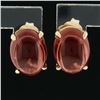 Image 2 : New 14K Yellow Gold 5.57 ctw Oval Cabochon Natural Rich Red Garnet Stud Earrings