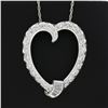 Image 3 : Vintage 14K Gold 1.26 ctw Round Baguette Diamond Large Open Heart Pendant & Chai