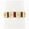 Image 1 : 14K Gold 0.54 ctw Alternating Square Ruby & Round Diamond Channel Set Band Ring
