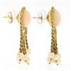 Image 3 : Vintage 18K Gold Angel Skin Coral Button & Rope Frame Round Bead Dangle Earrings