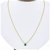 Image 1 : NEW 14K Gold 0.59 ctw Square Step Cut Emerald Petite Solitaire Pendant Necklace