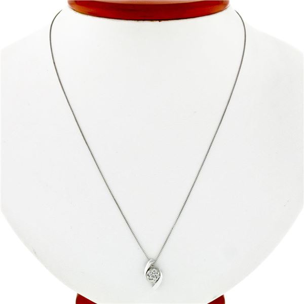 Estate 14K White Gold 0.20 ctw Diamond Cluster Slide Bypass Pendant w/ Box Chain