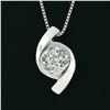 Image 5 : Estate 14K White Gold 0.20 ctw Diamond Cluster Slide Bypass Pendant w/ Box Chain