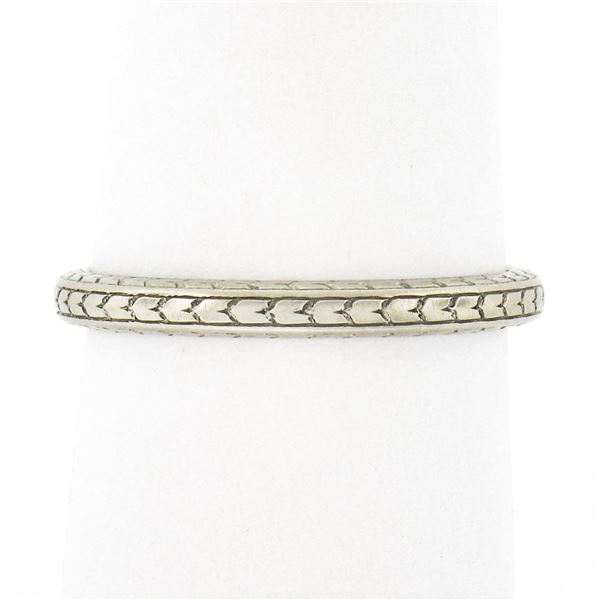 Antique Art Deco 18k White Gold Engraved Wheat Work Eternity Wedding Band Ring