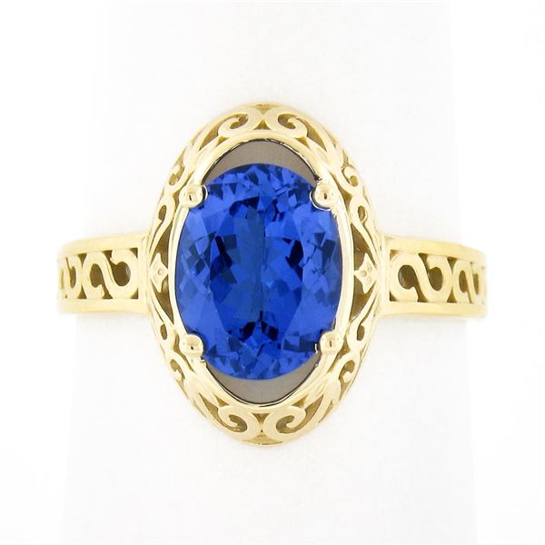 NEW 14k Gold 2.0 ctw Violet Blue Oval Tanzanite w/ Scroll Open Work Solitaire Ri