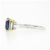 Image 6 : New 18K TT Gold GIA Ceylon Sapphire & Baguette Diamond 3 Stone Engagement Ring