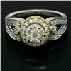 Image 5 : NEW 14k White & Yellow Gold Milgrain 0.75 ctw Pave Set Round Diamond Cluster Rin