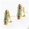 Image 3 : Vintage 18k Gold 8.60 ctw Rectangular Jade w/ Pear Ruby Diamond Statement Earrin