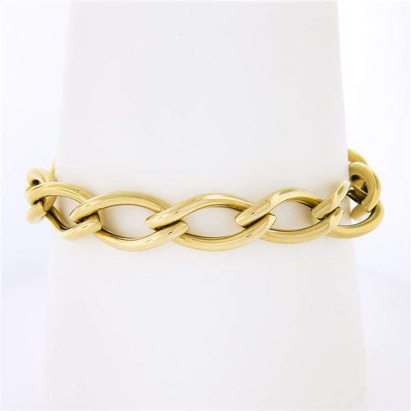 Estate 18k Yellow Gold 7" Polished Fancy Marquise Shaped Link Chain Bracelet