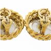 Image 7 : Vintage 18K Gold Large Mabe Pearl Diamond Halo Twisted Wire Work Button Earrings