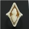 Image 2 : Antique Art Deco 14K White Gold Lozenge Shape Carved Shell Cameo Filigree Ring