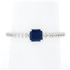 Image 8 : NEW 14K White Gold 0.59 ctw Square Step Cut Sapphire Solitaire & Diamond Ring