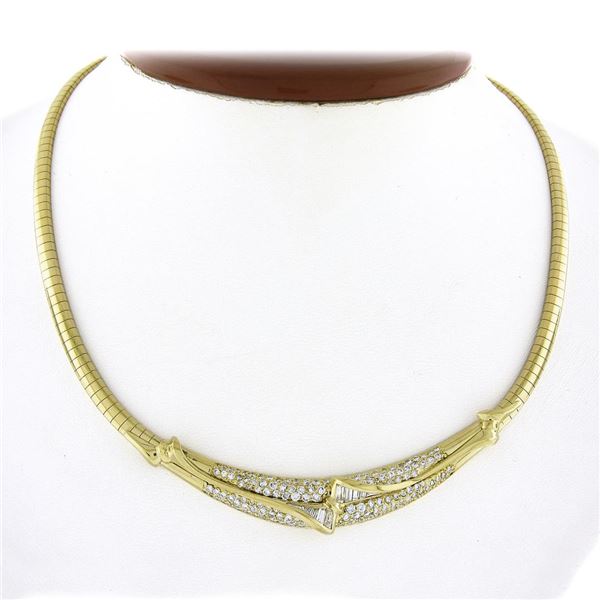 18K Gold 1.85 ctw Round Brilliant & Baguette Diamond Omega Collier Chain Necklac
