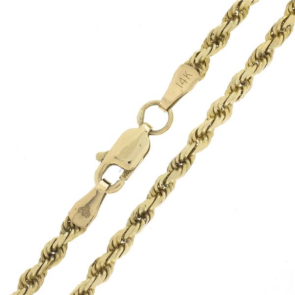 Unisex Classic Solid 14K Gold 30" Long 2.8mm Polished Rope Link Chain Necklace