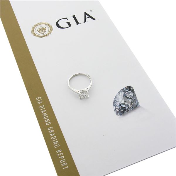 14k Gold 1.18 ctw GIA Princess Cut Diamond Solitaire Hidden Halo Engagement Ring