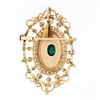 Image 3 : Vintage 18k Gold Oval Turquoise & Round Pearl Open Work Brooch Pin or Pendant